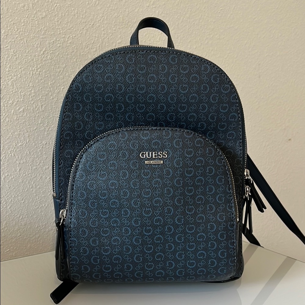 GUESS Blue Monogram Backpack with Classic Design